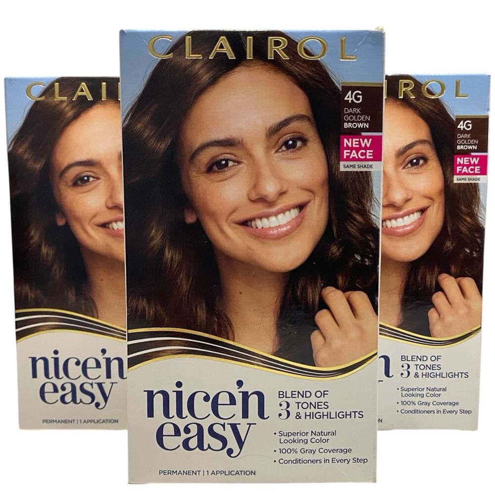 Clairol Nice'n Easy Permanent Hair Color 4G Dark Golden Brown, Pack of 3